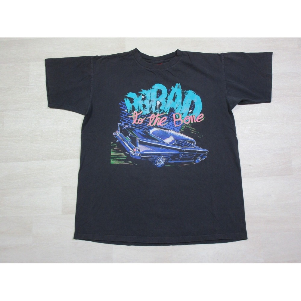 Vintage 1957 Chevrolet (XL) T Shirt Bad to the Bone Hot Rod Race Car 1990's